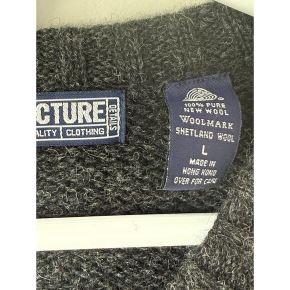 VINTAGE Structure Sweater Men Large Gray Red 100% Wool Nordic Grandpa - Picture 3 of 9